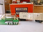 Lionel Operating Milk Car With Platform , Cans And Box + 3472. Fixed Price $28.85.