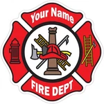 Customized Fire Department Maltese Cross Vinyl Decal Outdoor Laminated 2"-52". Fixed Price $29.95.