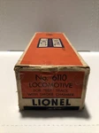 Boxed Lionel Post War No. 6110 Locomotive 027 Gauge Smoke Chamber G-8. Fixed Price $374.99.
