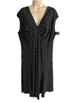 Chaps Full Figure Dress Black/white Dots Jersey Knit Midi A-line Empire V-nk 20W. Fixed Price $49.99.