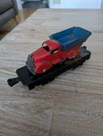 Marx Post War Train Flat Car With Dump Truck Red & Blue. Fixed Price $100.00.