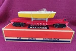 Qs Lionel Postwar 6801-50 Flatcar W/ Boat 1958 Yellow Boxed. Fixed Price $94.95.