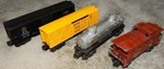 Vintage Lionel Scale Freight Cars, Sp Box Car, Cattle Tank Caboose. Fixed Price $28.00.