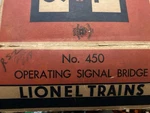 High-grade Lionel Original Postwar Boxed #450 Operating Signal Bridge. Fixed Price $40.00.