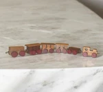 Tiny Vintage Wooden Pull Toy Train Set Made Germany Red Wheels 8 Inches. Fixed Price $19.99.