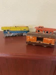 Vintage Hafner Wind Up Train Engine With 2 Cars. Fixed Price $39.00.