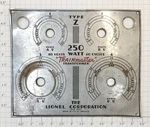 Lionel Z-9X Type 250 Watt Transformer Nameplate. Fixed Price $10.00.